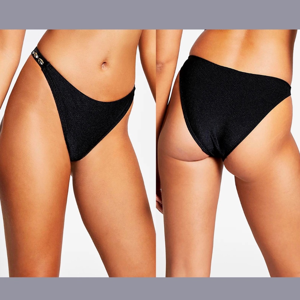 NEW River Island [ 6 US ] Shells‎ Embellished Ribbed Bikini Bottom Metallic